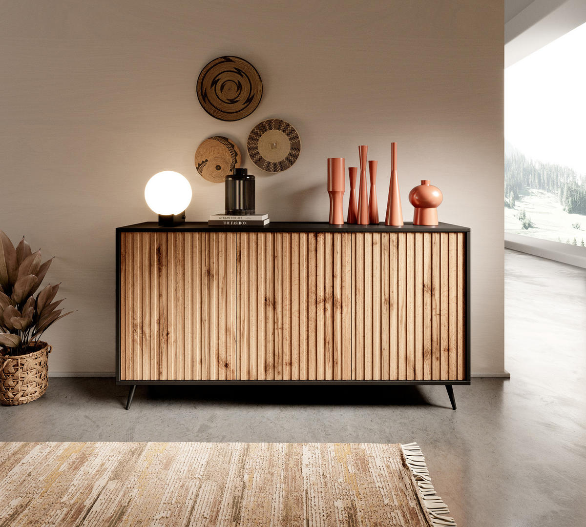 SIDEBOARD Bello Schwarz Eiche 154 cm - Schwarz, Holzwerkstoff (154/78/38cm) - Selsey
