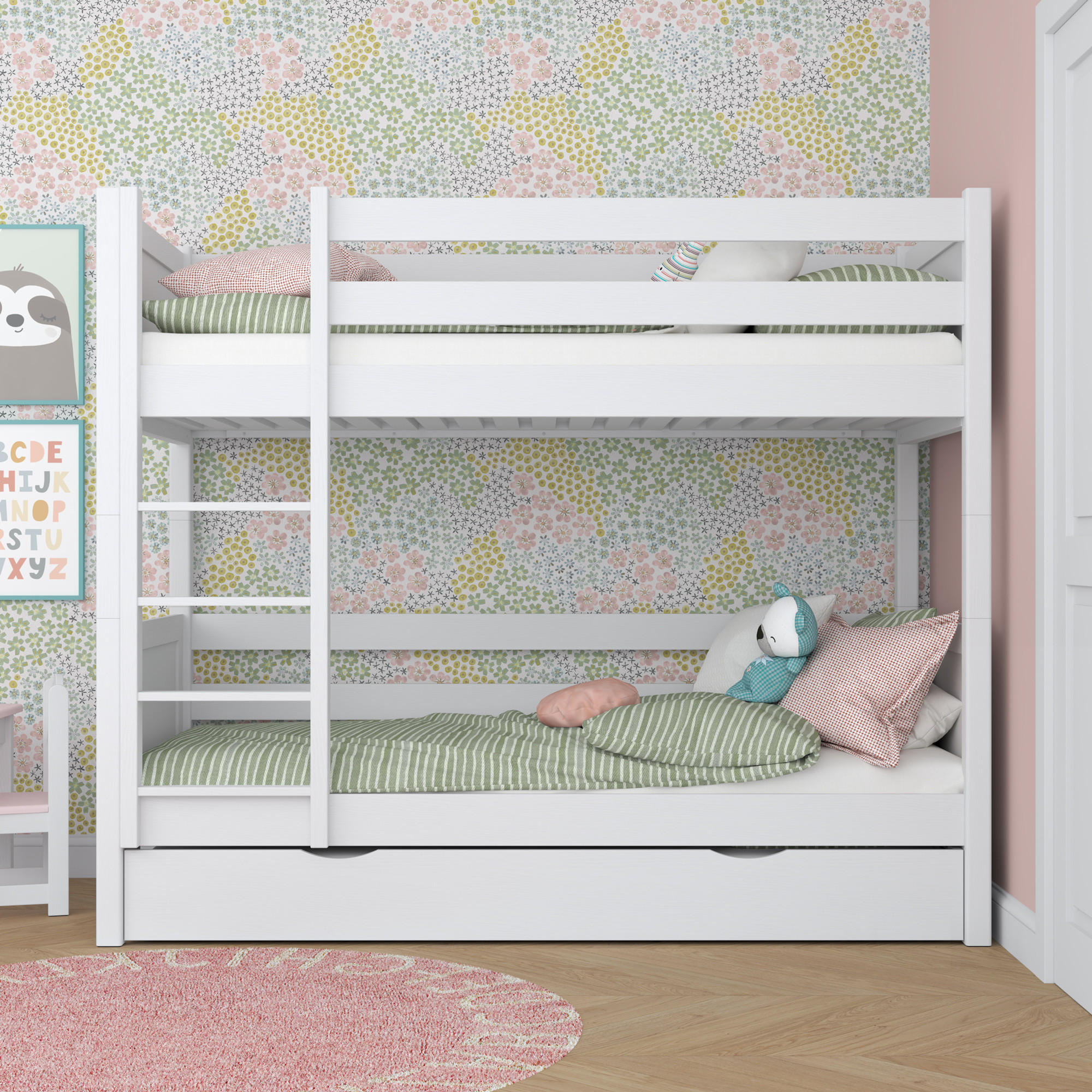 ETAGENBETT N02 mit Schublade Weiß 90/190 - Weiß, Naturmaterialien/Holz (90/190cm) - N-Wood