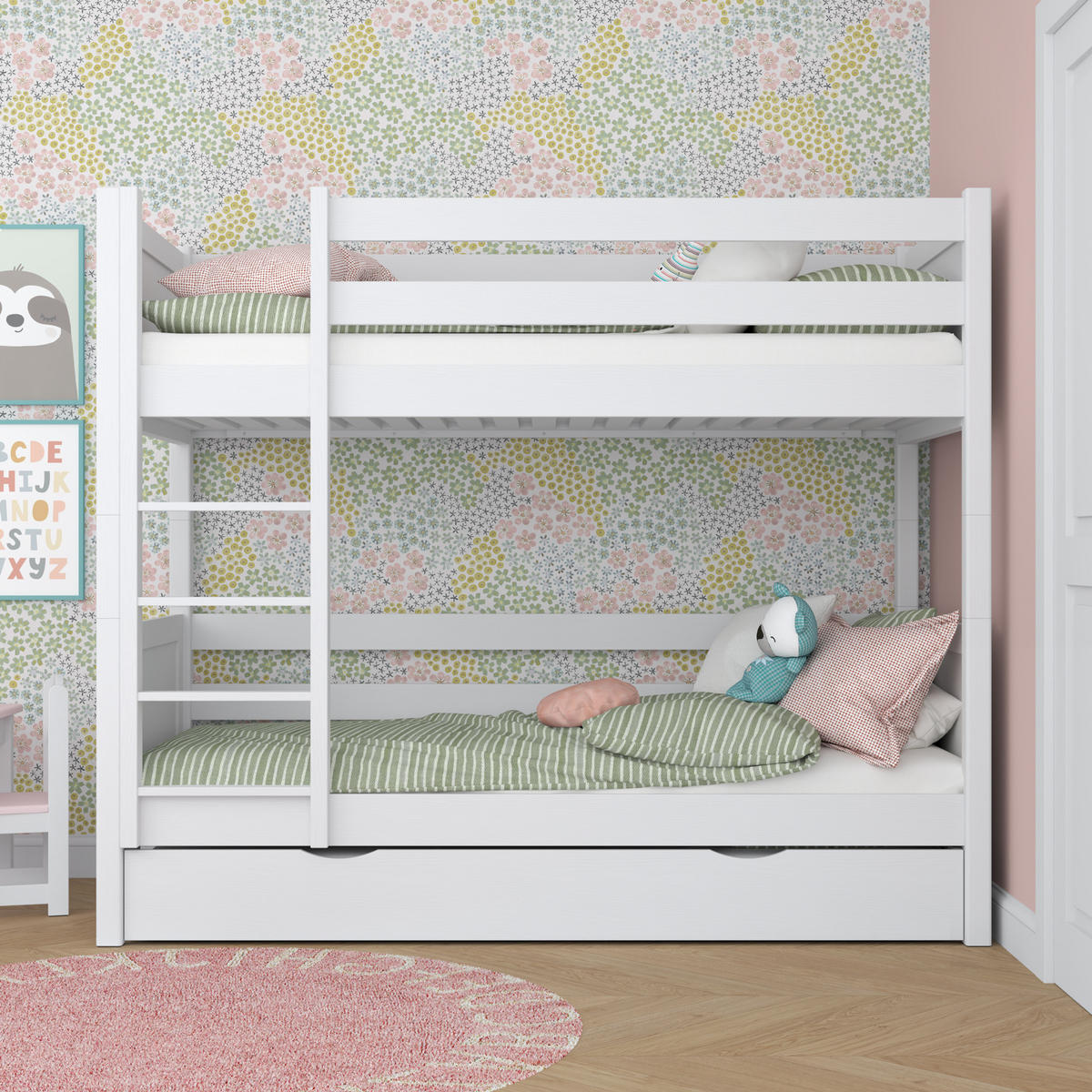 ETAGENBETT N02 mit Schublade Weiß 80/190 - Weiß, Naturmaterialien/Holz (80/190cm) - N-Wood