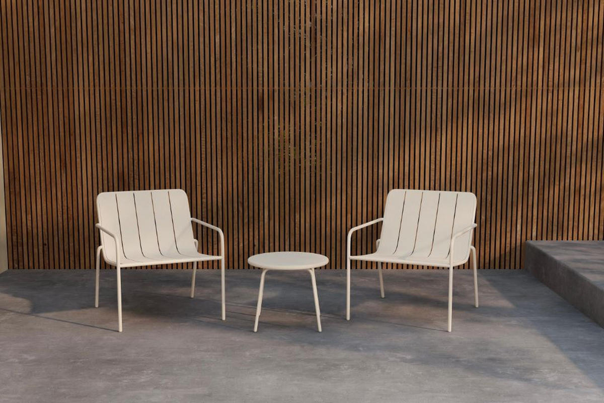 LOUNGE-SET, Minos, Tisch Beige, Stahl, 50 x 50 x 40 cm, 3-teilig - Beige, Metall - ebuy24