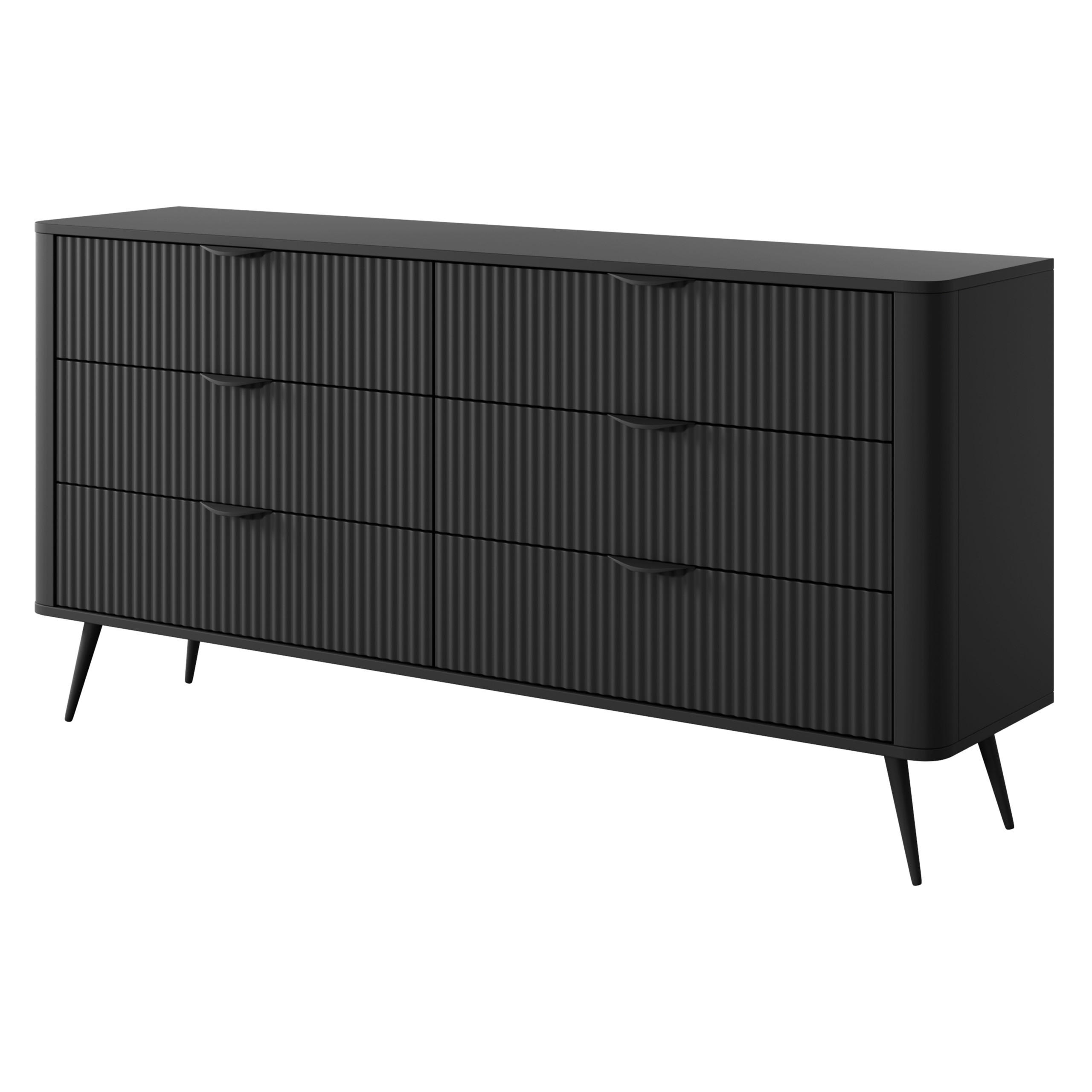 SIDEBOARD LANTANA 163/18/38 cm mit 6 Schubladen Schwarz - Schwarz, Holzwerkstoff (163/81/38cm) - MASSENO