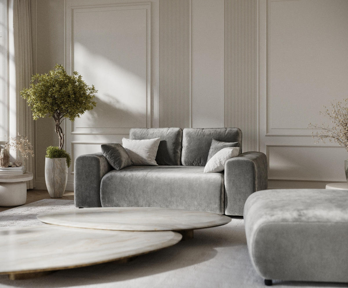 2-SITZER-SOFA Zanzibar Grau Chenille - Schwarz/Grau, Holz/Holzwerkstoff (178/79/108cm) - Maison de Reve
