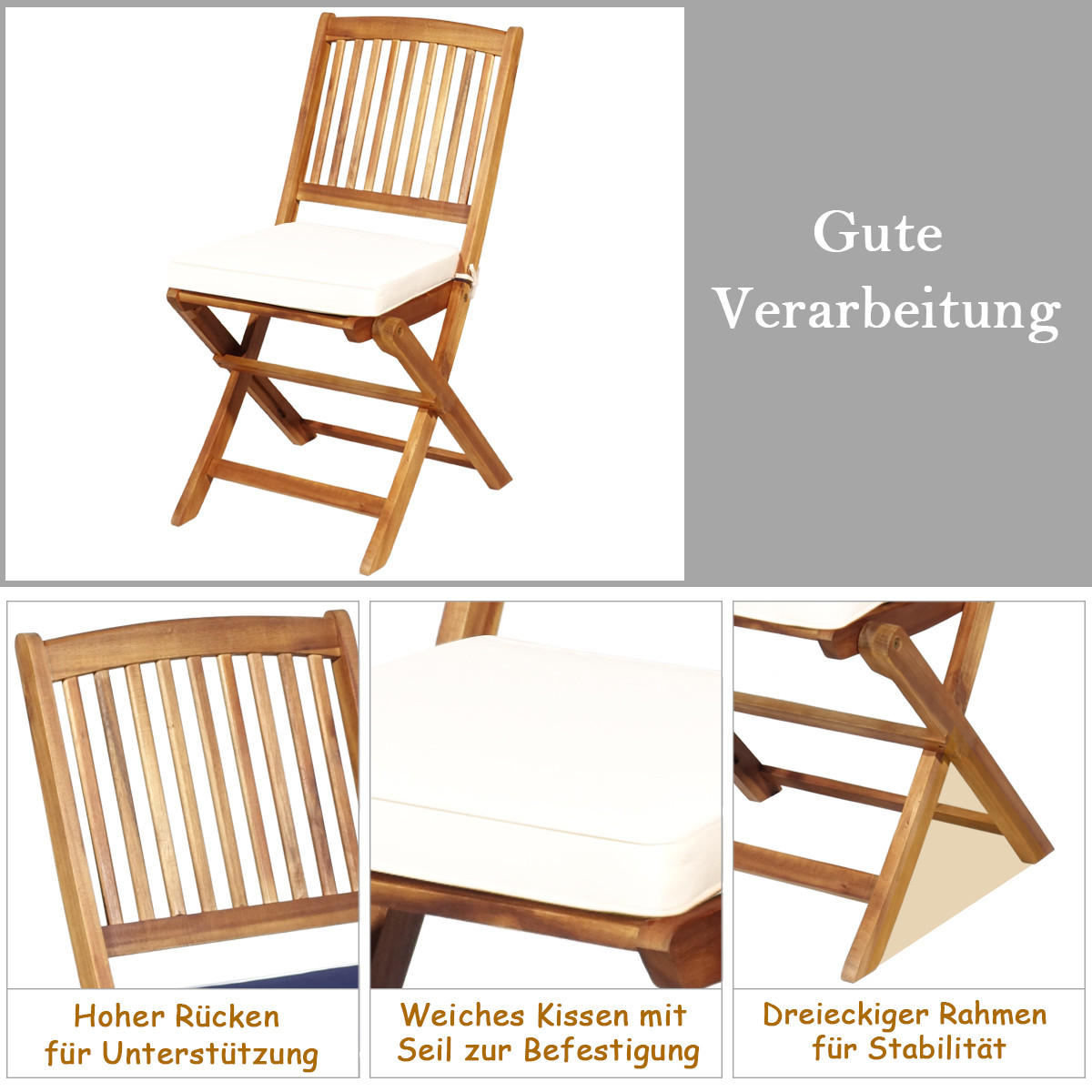 TERRASSENMÖBEL-SET Beige(3-teilig) - Beige, Holz - COSTWAY