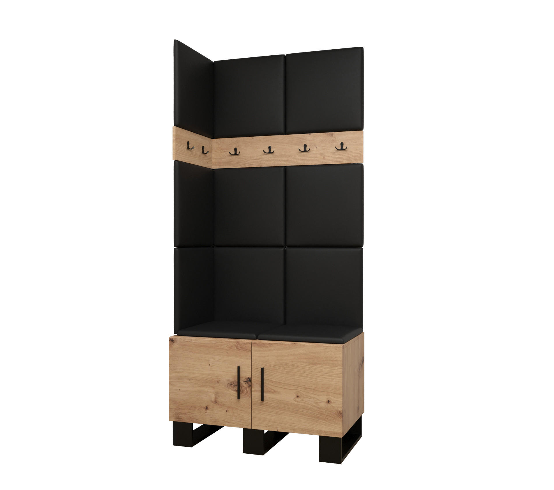 Abiks Möbel Garderoben-Set Eiche Artisan, Schwarz 84x196x45.6 cm