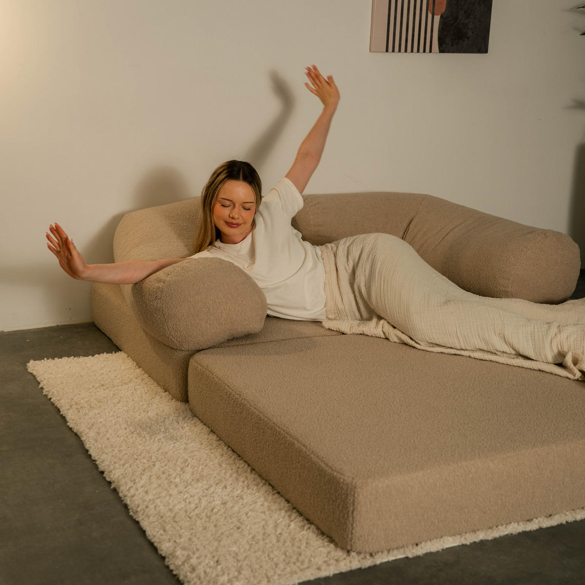 ROHOVÁ SEDAČKA KELI modulární Boneless pohovka s funkcí spaní, černá QUELLE 100 - černá, textil (270/160cm) - MASSENO