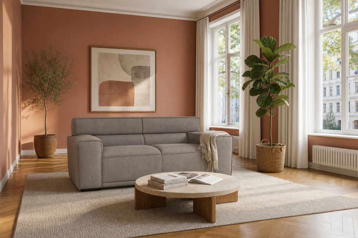 2,5-SITZER Umea Cord Beige 194/106/78 cm - Taupe, Kunststoff/Textil (194/78/106cm) - foamnova
