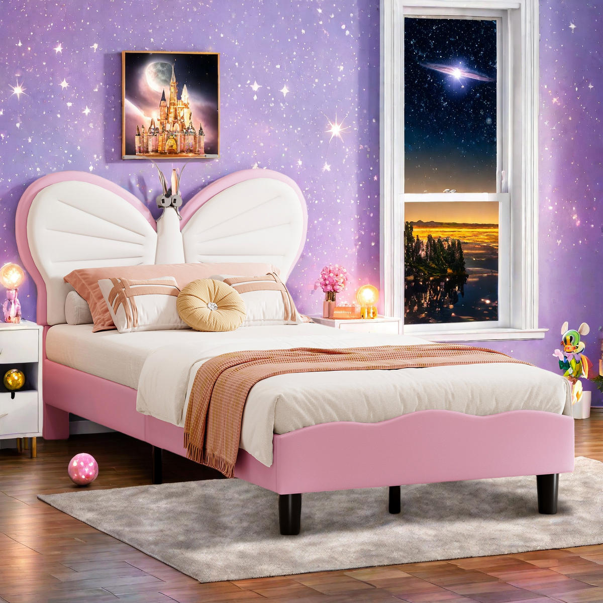 POLSTERBETT 90x200cm Rosa Mit LED-Leselampe & Verstellbarem Kopfteil - Rosa, Holz (90/200cm)