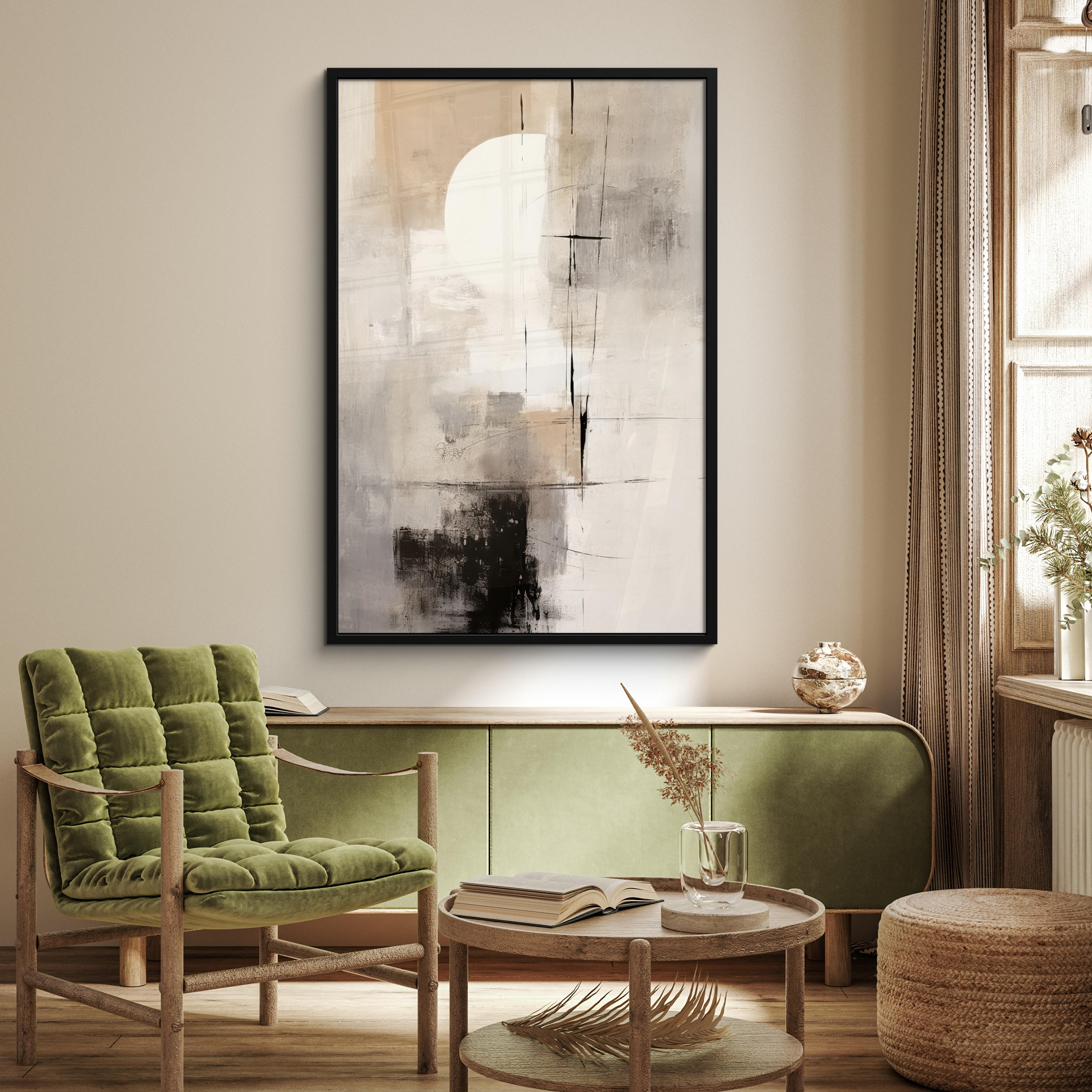 GERAHMTES BILD Abstrakt - Kunst - Grau 80x120 cm - Hellgrau, Papier (80/120cm) - MuchoWow
