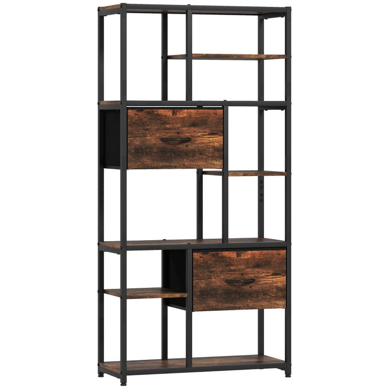 BÜCHERREGAL 72,5/30/150 cm mit 9 offenen Fächern und 2 Stoffschubladen - Braun, Holzwerkstoff (72.5/150/30cm) - BEAOK