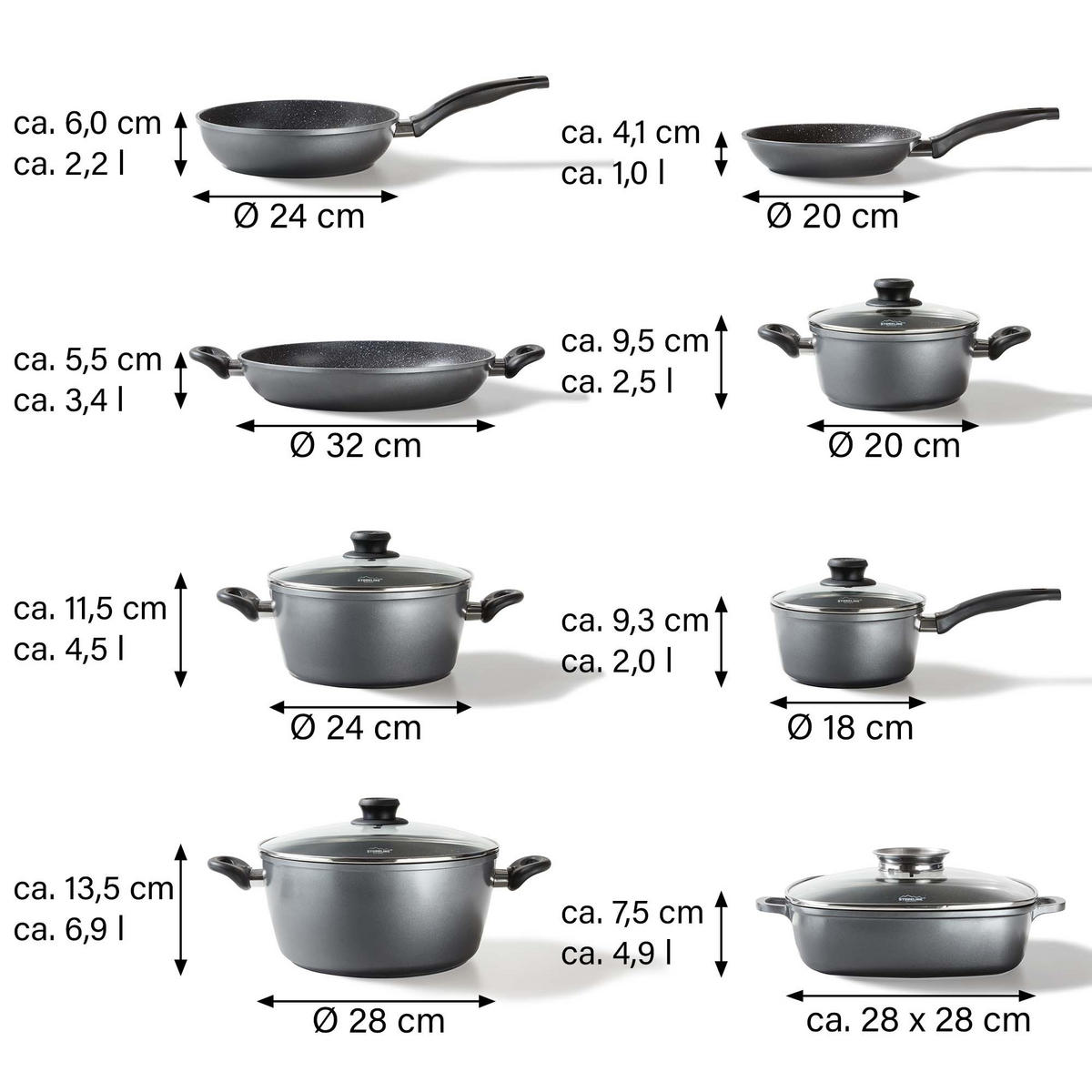 KOCHGESCHIRR-SET 13-TEILIG - Grau, Metall - Stoneline