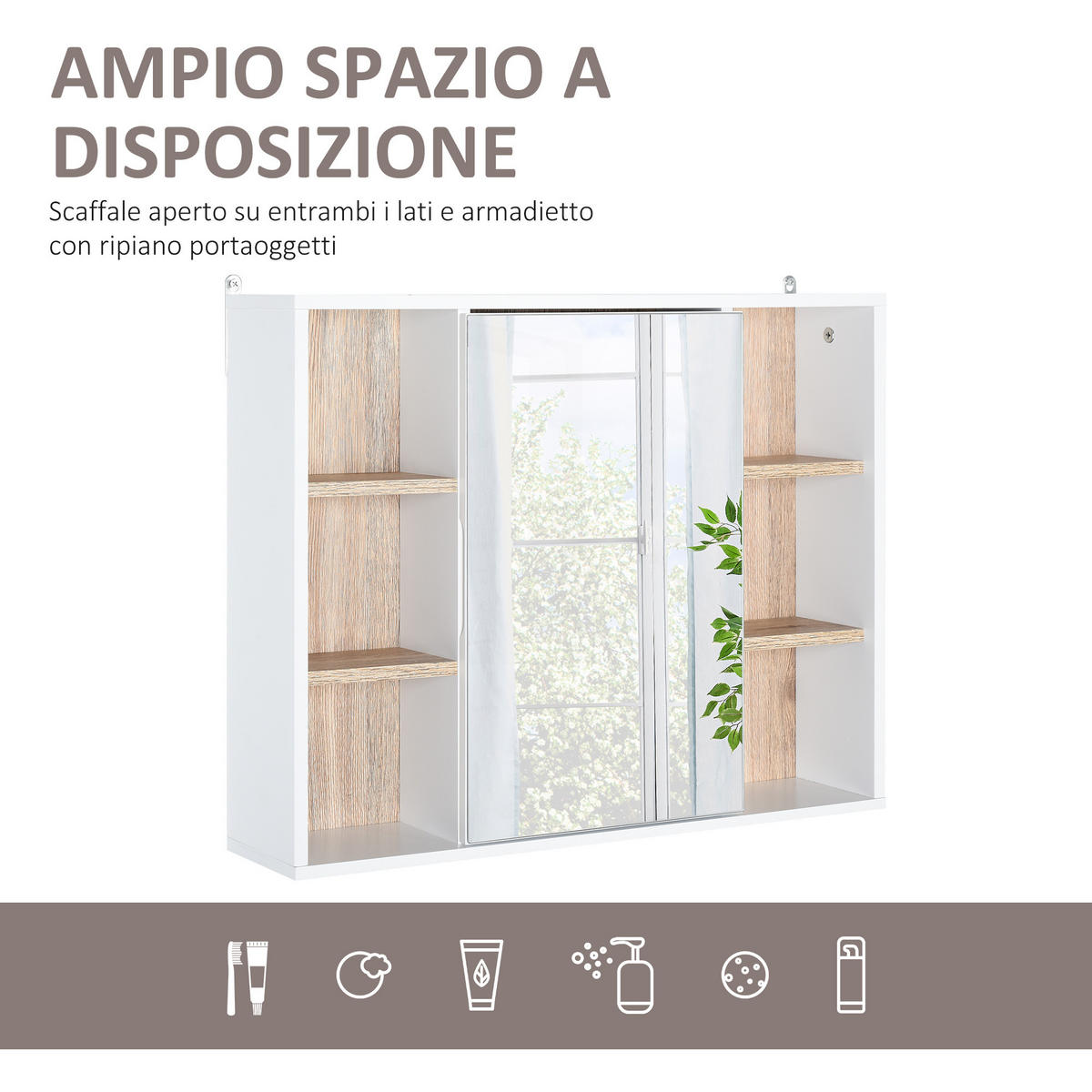 SPIEGELSCHRANK mit 3 Seitenablagen und verstellbarem Innenboden, 60 x 14,5 x 49,4 cm - Weiß, Glas (60/49.4/14.5cm) - Vallsero