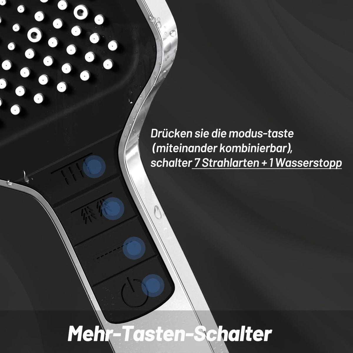 HANDBRAUSE mit 7 Strahlarten Silber - Silberfarben, Kunststoff (10.5/12.7/26cm)