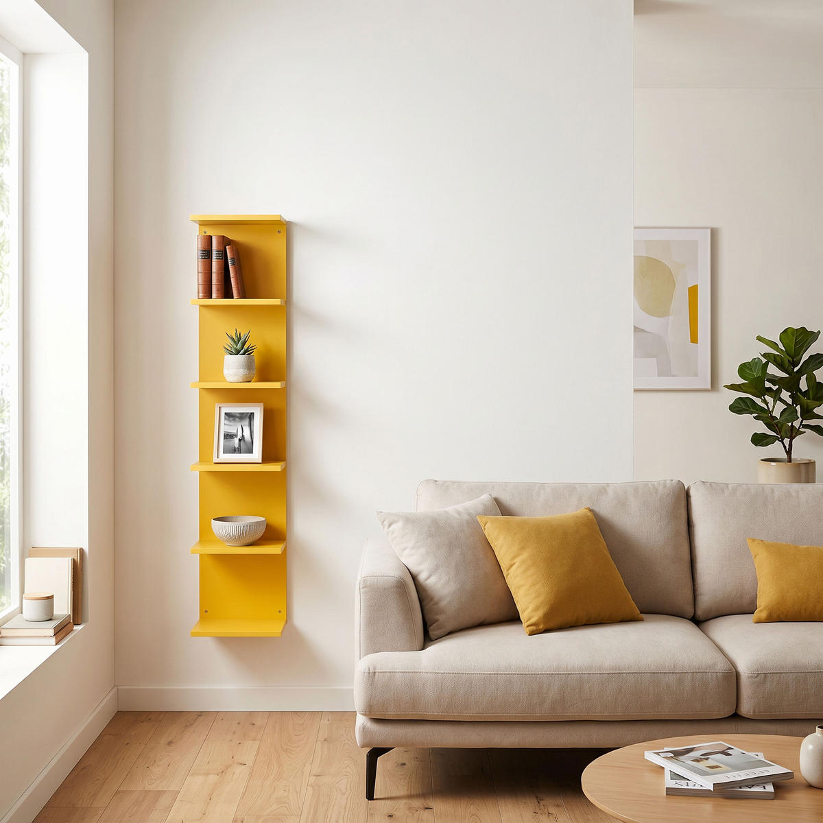 BÜCHERREGAL 6 Ablagen aus MDF Gelb 120x25x16,5 - Gelb, Holz (25/120/17cm) - Mobili Rebecca