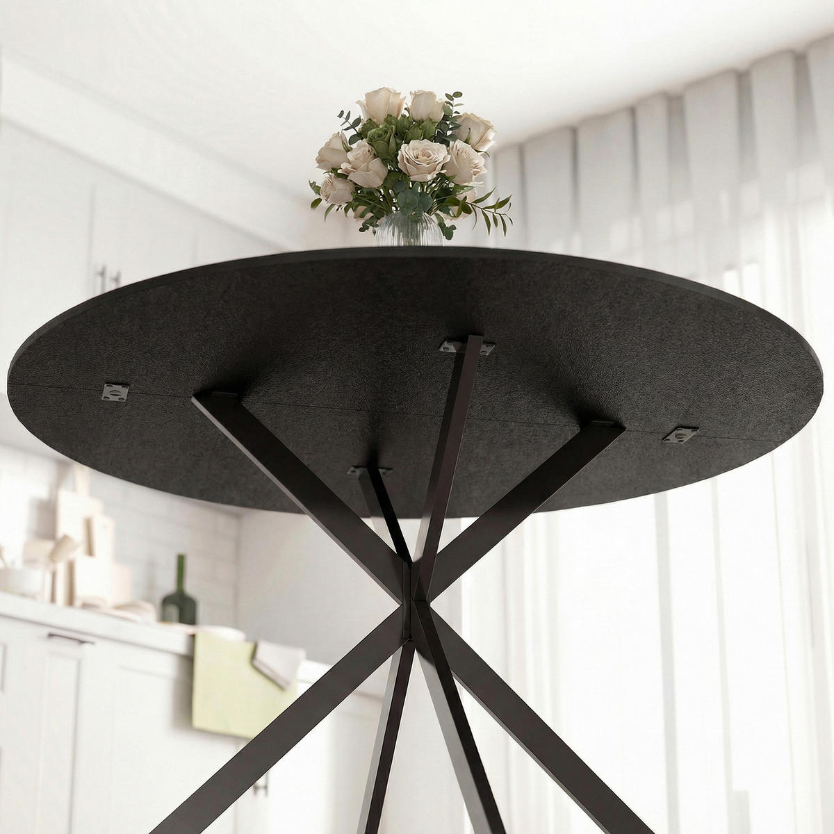 ESSTISCH DE-08427 Industriestil mit X-Stahlbeinen, Schwarz - Schwarz, Holzwerkstoff (100/100/75cm) - ComfortXL