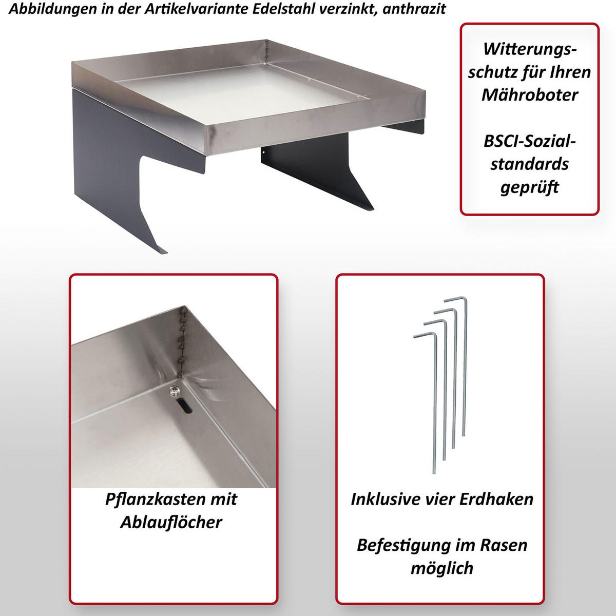 MÄHROBOTER-GARAGE Anthrazit - Anthrazit, Metall (60/37/70cm) - MCW