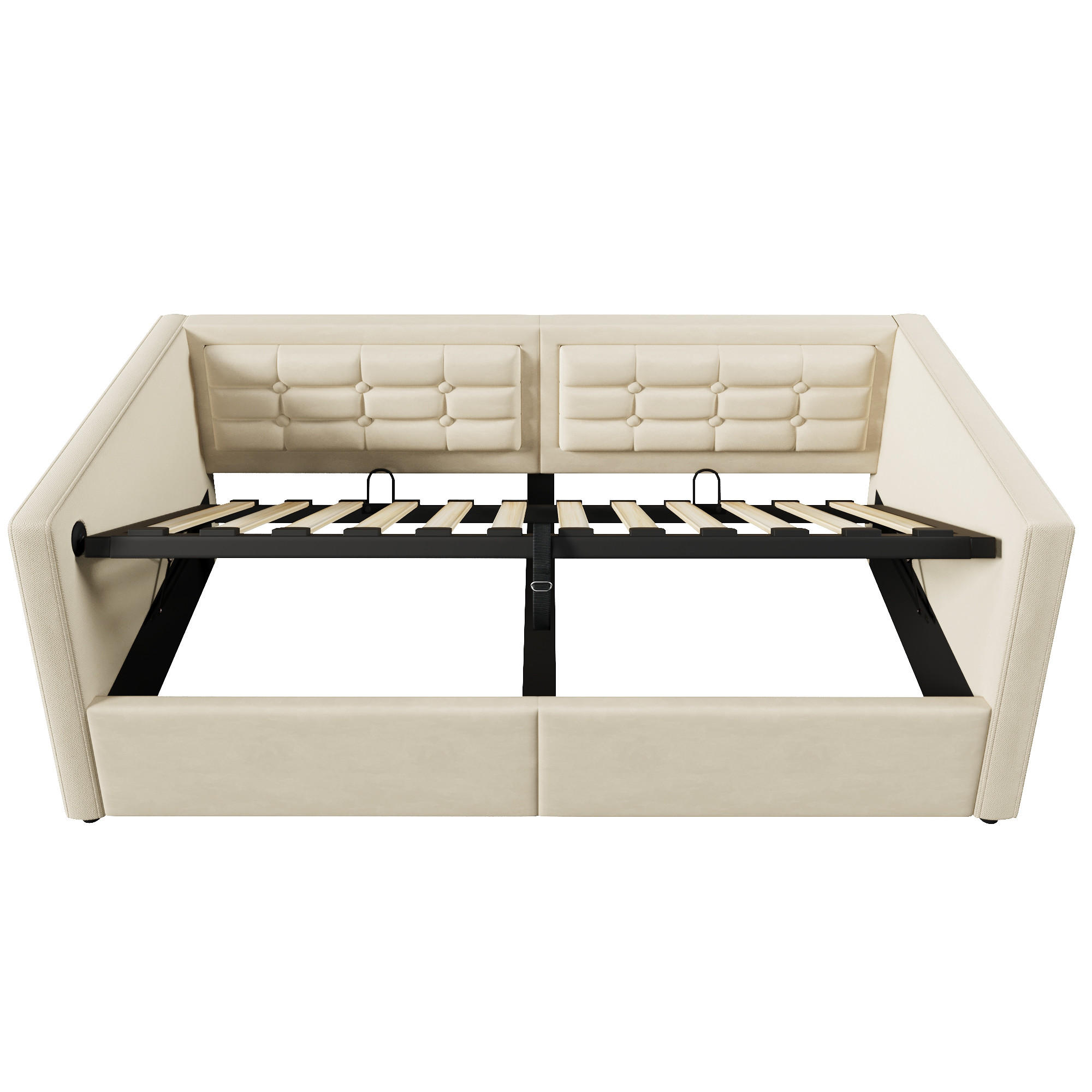 POLSTERBETT 90/200 cm Beige mit Hydraulischem Stauraum und USB/Type-C Ladestation - Beige, Holz/Textil (90/200cm) - Oxeza