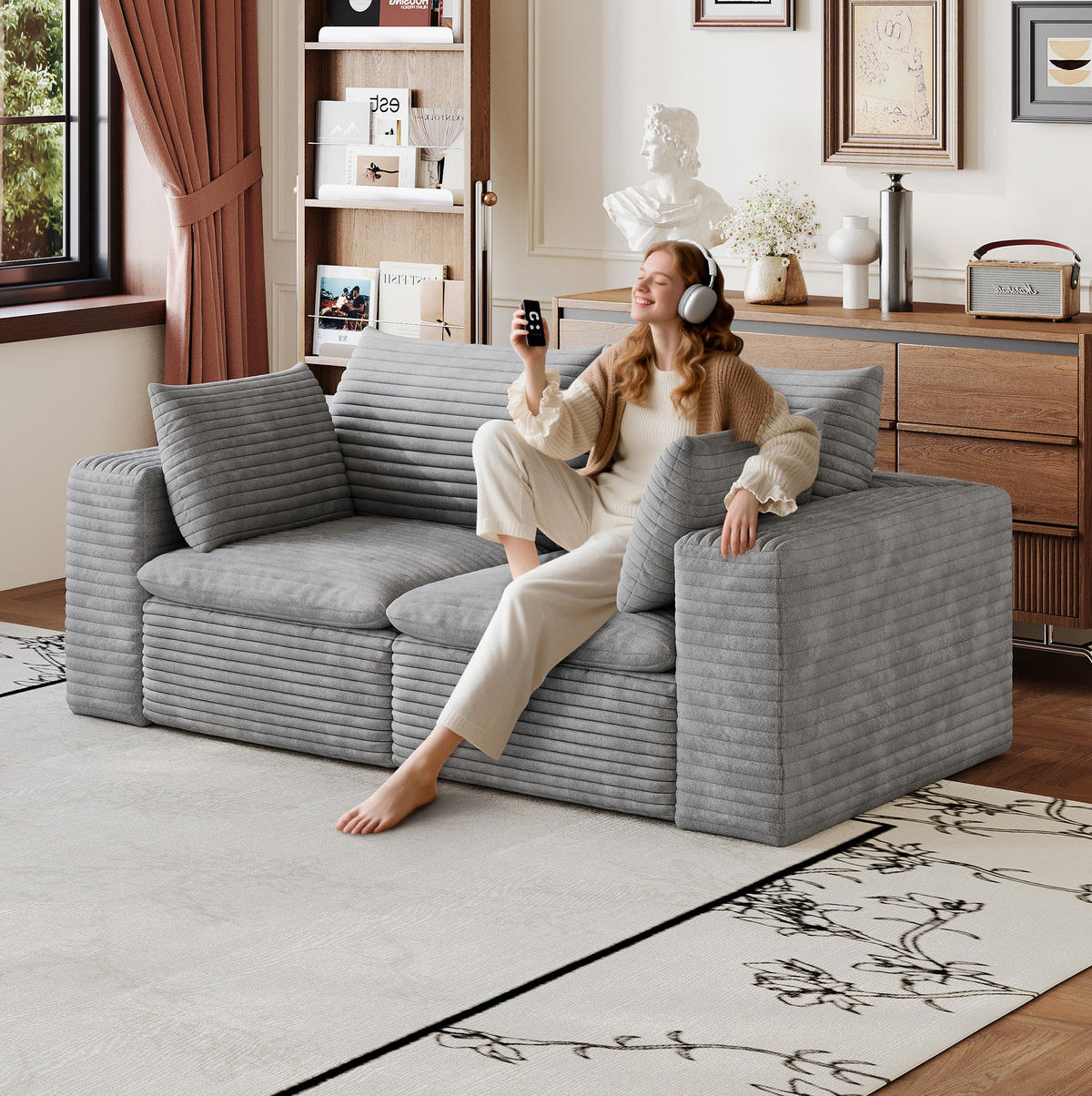2-SITZER-SOFA aus Stoff 180 cm Grau ohne Montage mit abnehmbarer Polsterung und Schaumstoffkern - Grau, Textil (180/60/90cm) - Modfu