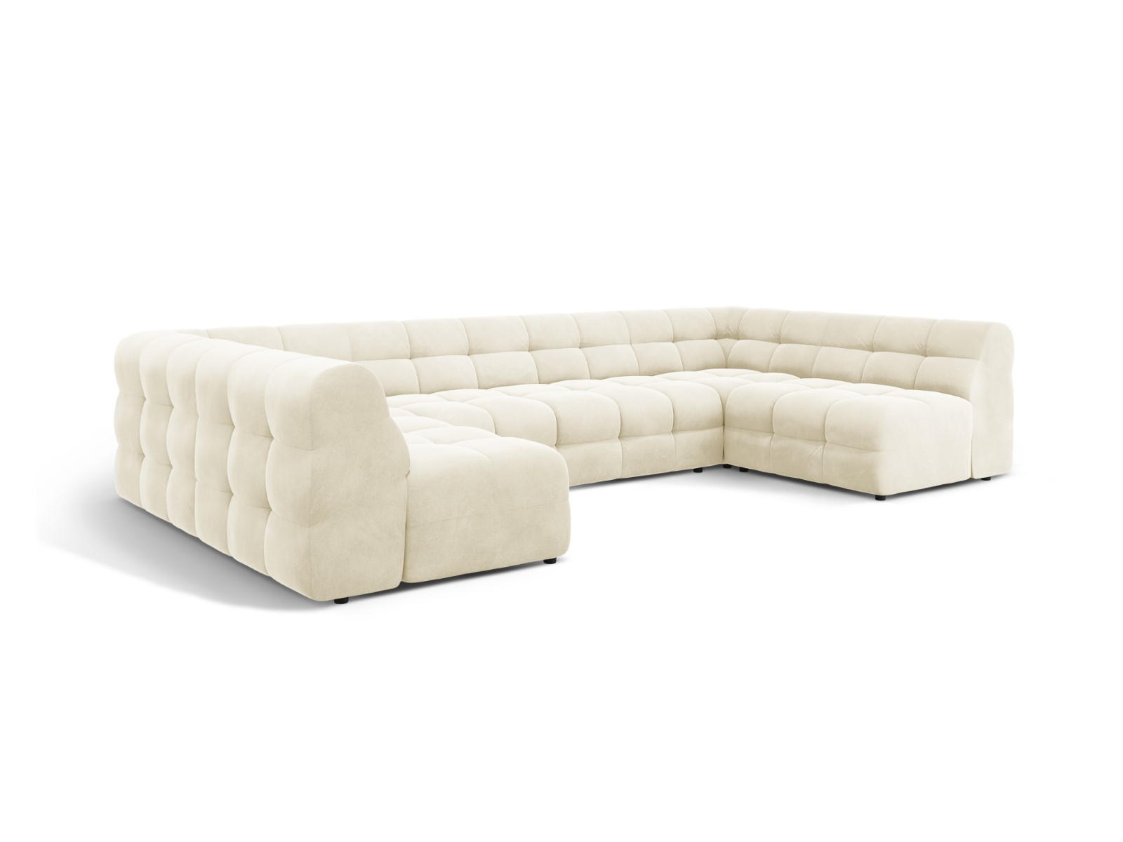 PANORAMASOFA Kendal aus Samt elfenbein 7 Sitzplätze - Creme, Textil (203/79/372cm) - Micadoni