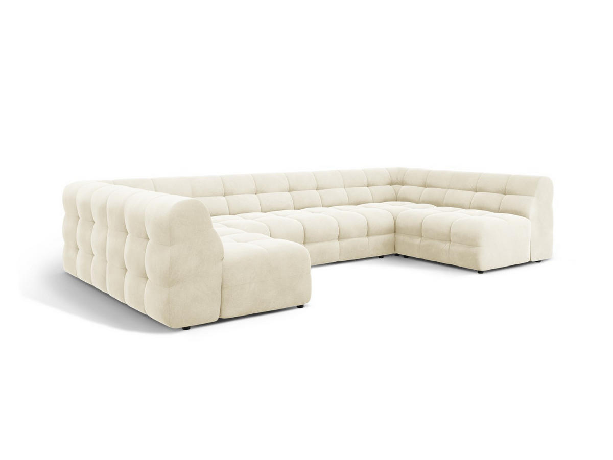 PANORAMASOFA Kendal aus Samt elfenbein 7 Sitzplätze - Creme, Textil (203/79/372cm) - Micadoni