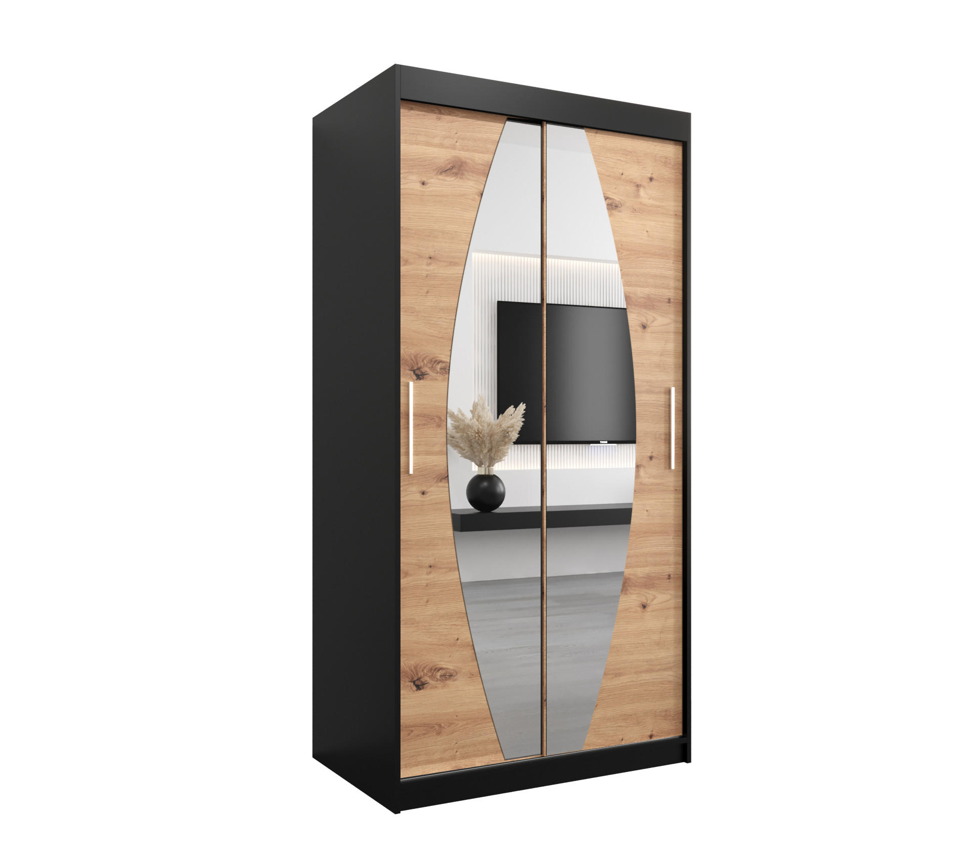 SCHWEBETÜRENSCHRANK 200/100/62 2-türig - Silberfarben/Schwarz, Holz/Kunststoff (100/200/62cm) - Abiks Möbel