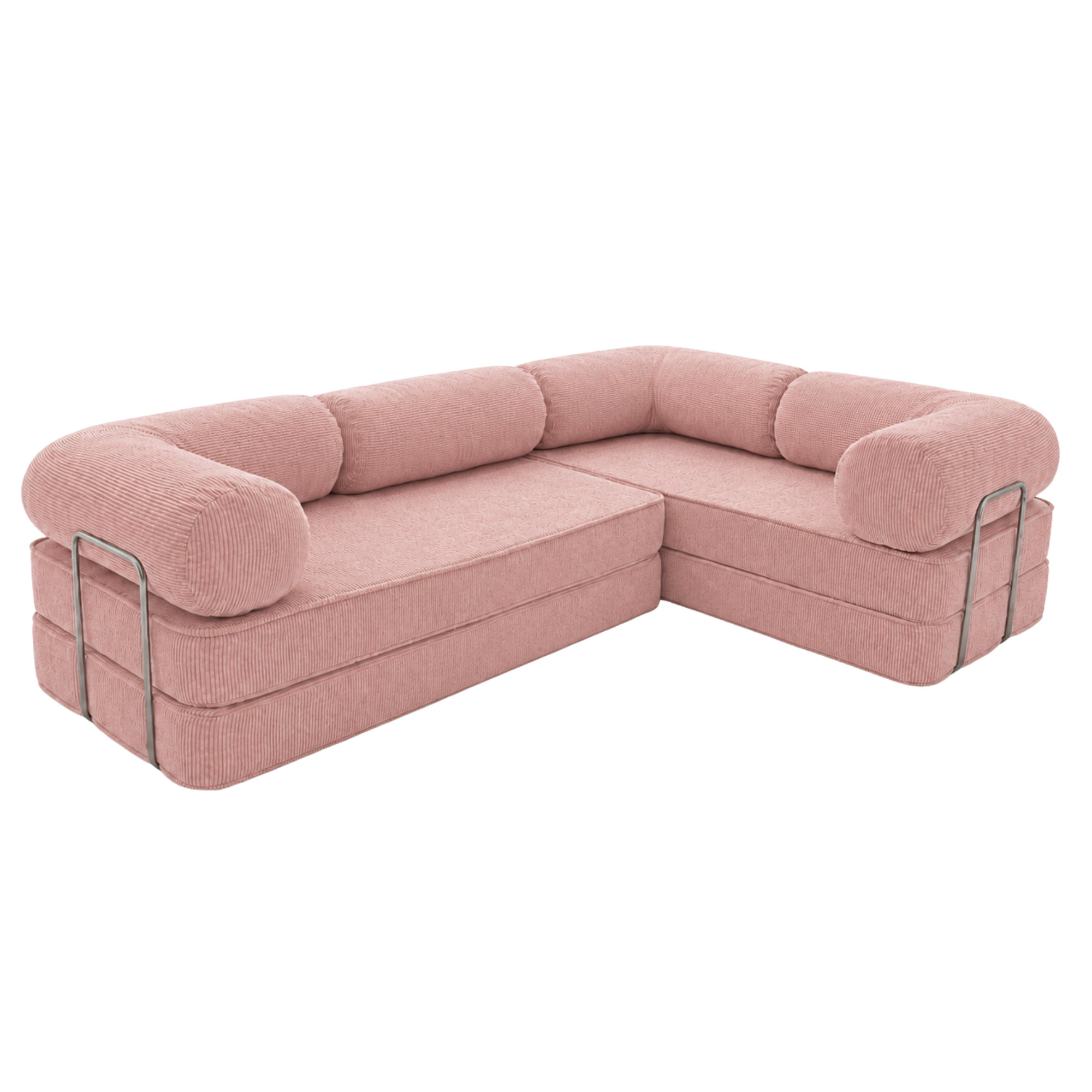 ECKSOFA Cord 300 x 200 cm Rosa mit Schlaffunktion - Pink, Textil (300/200cm) - SURB