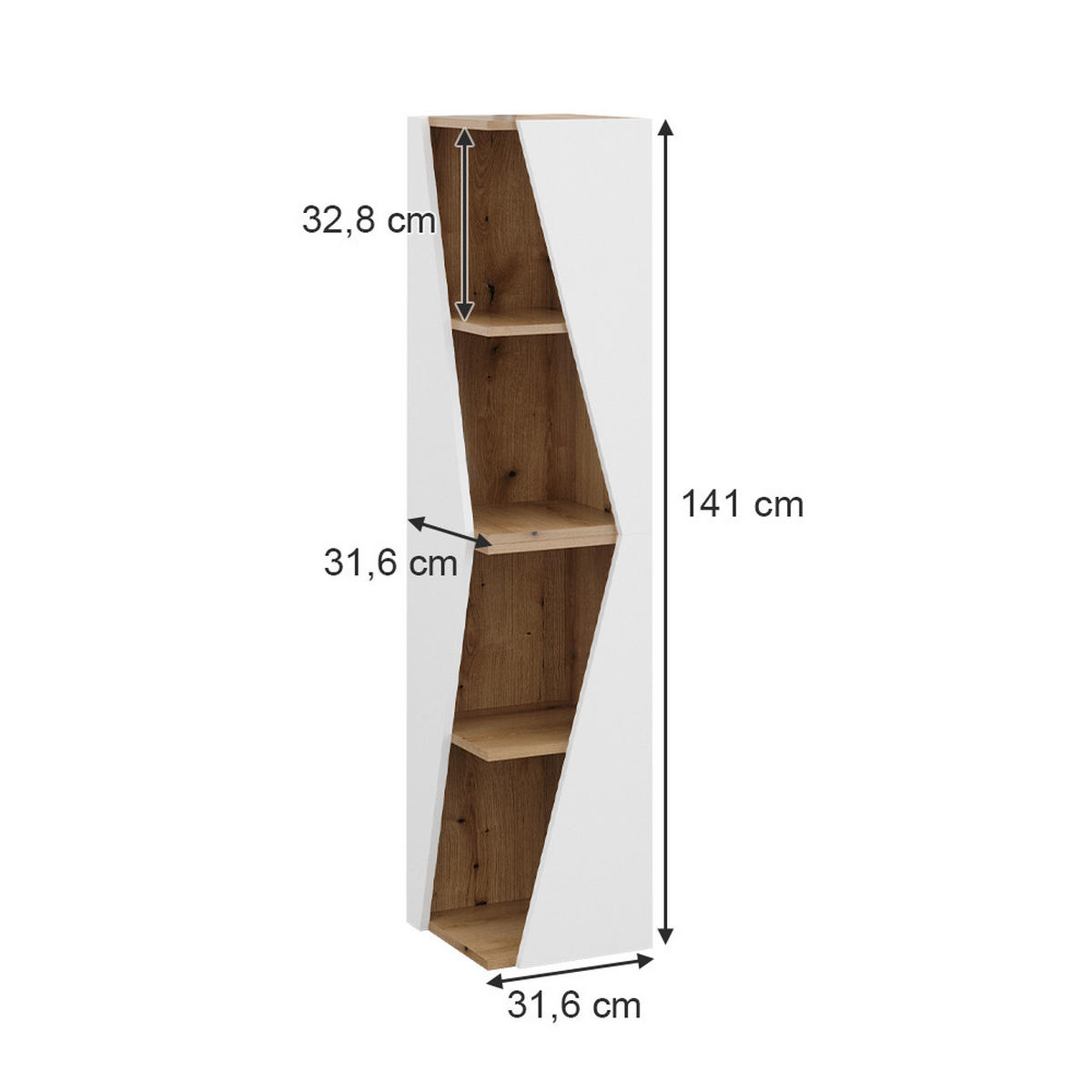 BADSCHRANK Benno Weiß/Artisan 31.6 x 70.5 cm mit 3 Ablagen - Weiß, Holzwerkstoff (31.6/70.5/31.6cm) - Vicco
