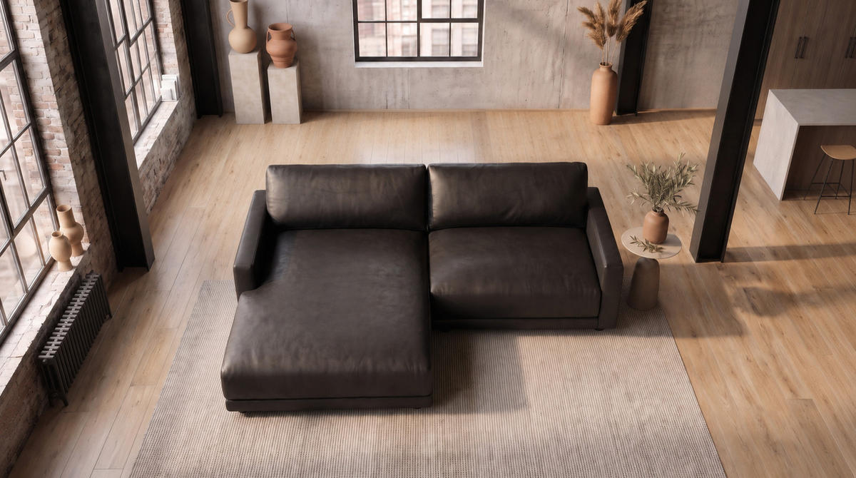 ECKSOFA MARLIN Schwarz Lederfaserstoff - Schwarz, Leder/Kunststoff (262/168cm) - KAWOLA
