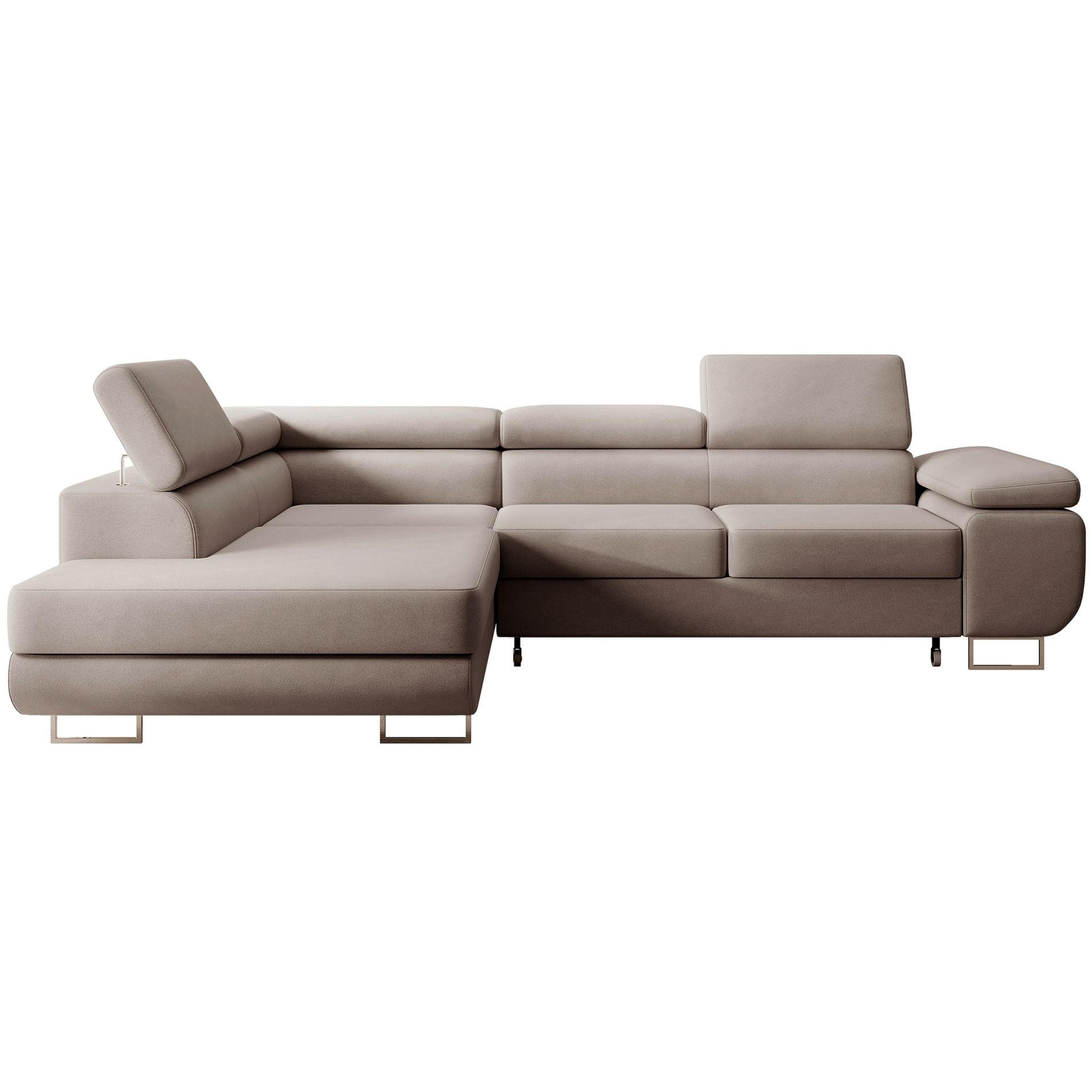 ECKSOFA Stevil Beige Velours - Beige/Silberfarben, Textil/Metall (275/203cm) - Selsey