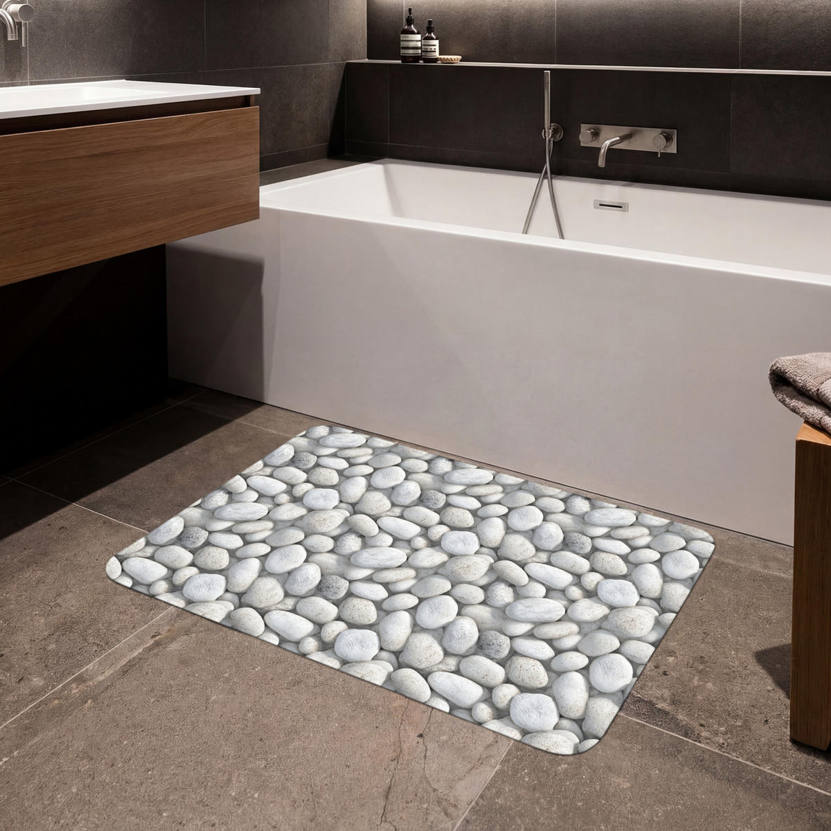 KOUPELNOVÁ PŘEDLOŽKA Kameny - šedé - oválné 90x60 cm - světle šedá, textil/plast (90/60cm) - OnlyWow