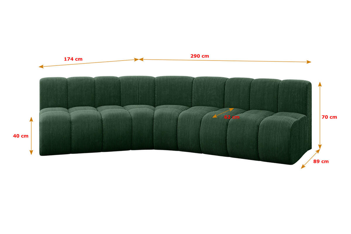 ECKSOFA modulares Sofa Montra-L1 - 290x174x70 cm Grün - Grün, Holzwerkstoff/Textil (290/174cm) - ALTDECOR