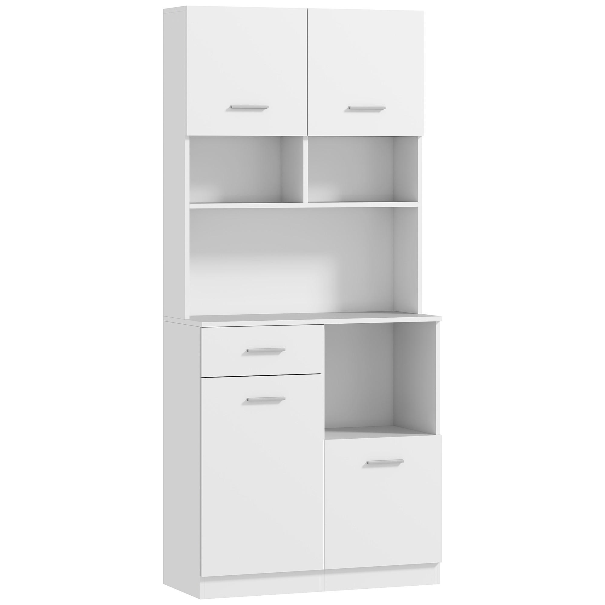 KÜCHENSCHRANK Hochschrank mit verstellbaren Regalen Schublade Weiß - Silberfarben/Weiß, Holzwerkstoff/Metall (35/180/80cm) - HOMCOM