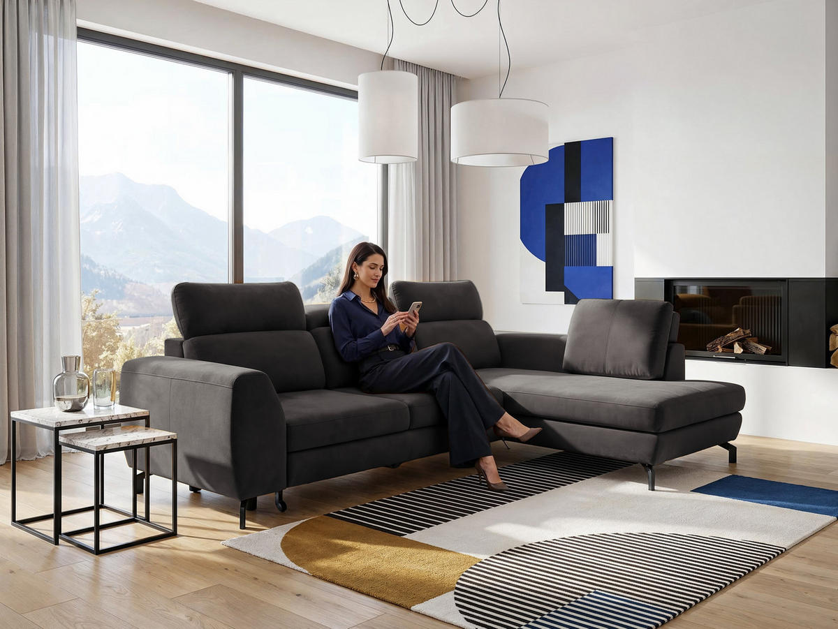 ECKSOFA ANTE Rechts, mit Schlaffunktion und Bettkasten, Dunkelgrau - Dunkelgrau, Textil/Metall (266/184cm) - Idohome