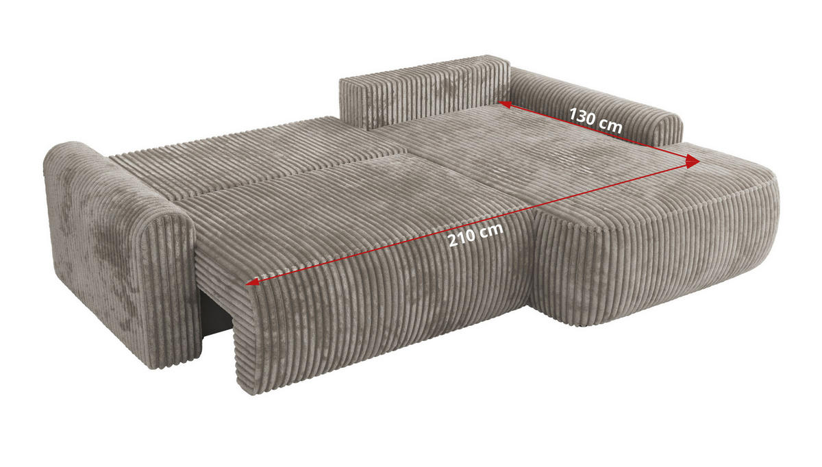 ECKSCHLAFSOFA CUBO L Hellbraun Cord - rechts - Hellbraun/Schwarz, Kunststoff/Textil (187/273cm) - MKS