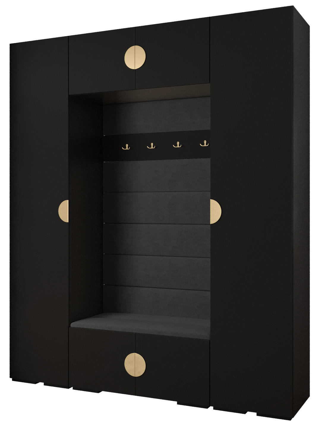 Abiks Möbel Garderoben-Set Schwarz, Schwarz, Gold 200x236.7x47 cm