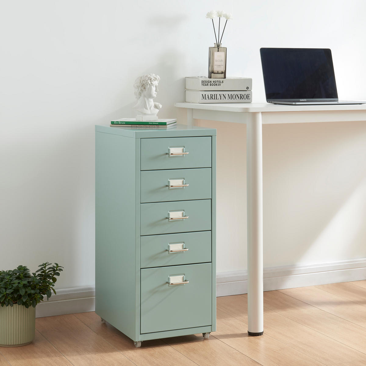 ROLLCONTAINER Kökar - Mintgrün, Metall (28/69/41cm) - [en.casa]