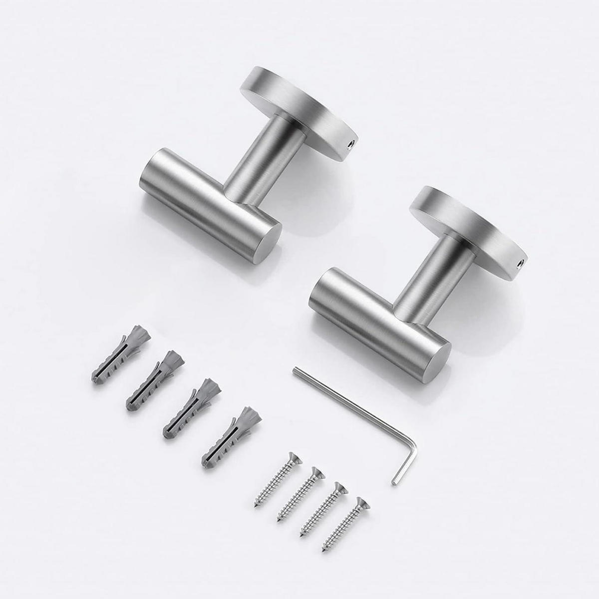 HANDTUCHHAKEN 2-teiliges Set Edelstahl gebürstet - Silberfarben, Metall (6.4/5.6/5cm)