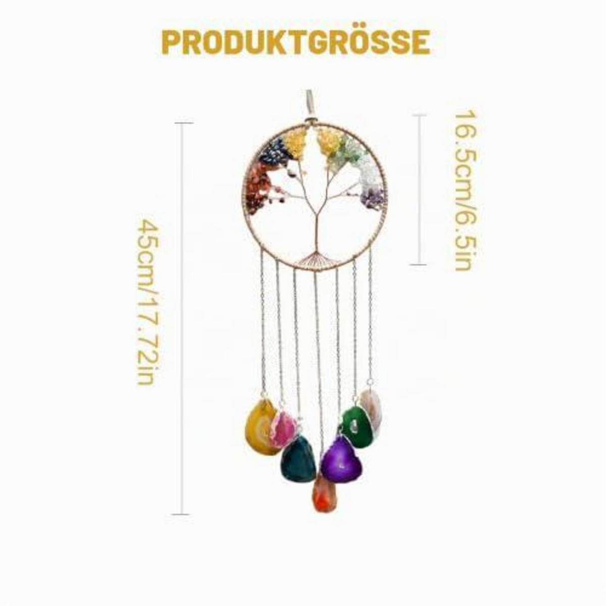 WINDSPIEL Lebensbaum 7 Chakra Achat Scheiben Regenbogen - Multicolor, Stein (16/16/55cm)