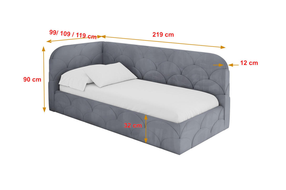 EINZELLBETT Jugendbett mit Bettkasten, Rechts - ELRY 100x200 Grau - Blaugrau, Holzwerkstoff/Textil (100/200cm) - ALTDECOR