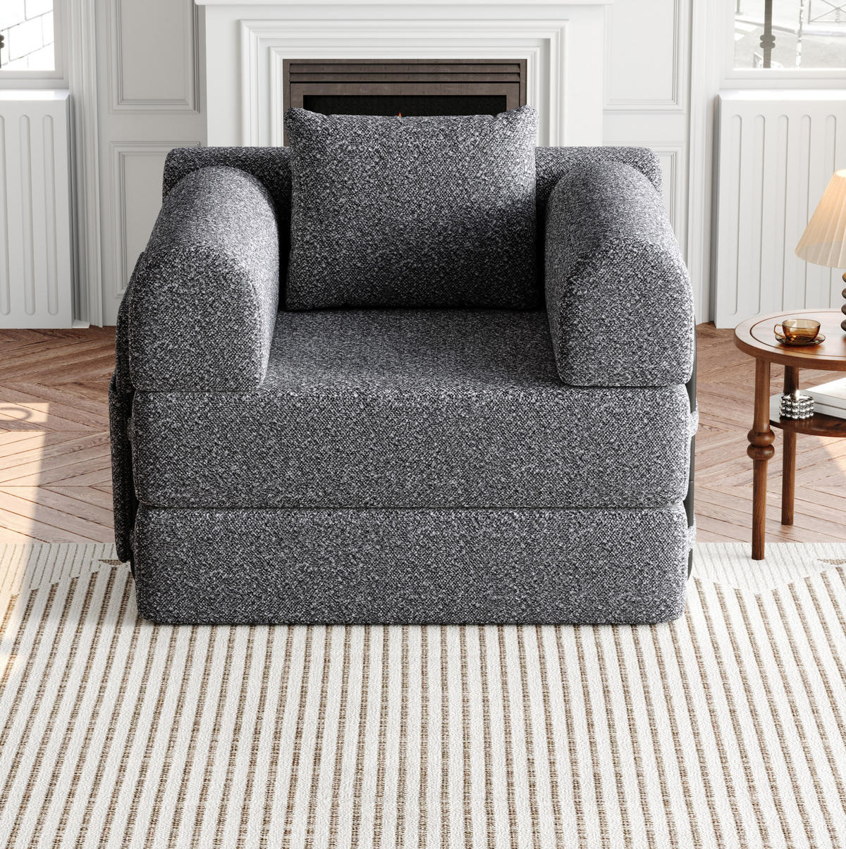 SCHLAFSOFA 2-in-1 Einzelsitzer Chenille Grau - Grau, Kunststoff (91.4/69.8/94cm) - Meubliv