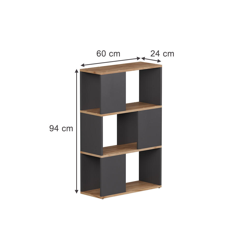 RAUMTEILER Eneos Anthrazit/Goldkraft Eiche 60 x 94 cm - Anthrazit/Eiche Wotan, Holzwerkstoff (60/94/24cm) - Vicco