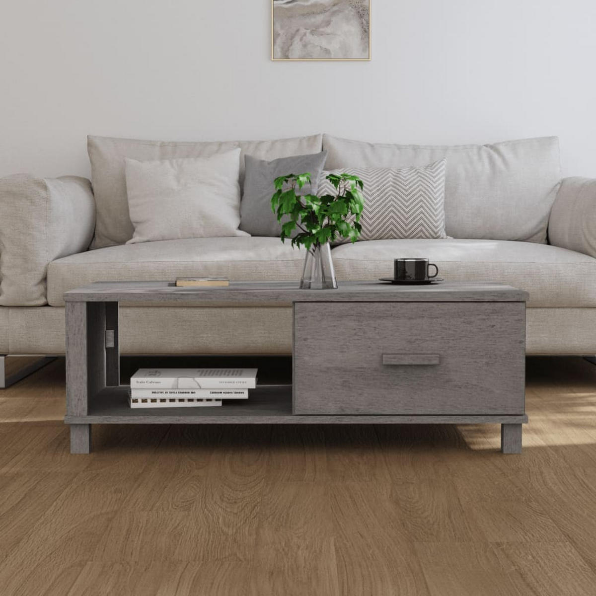 COUCHTISCH HAMAR Hellgrau 100x55x35 cm Massivholz Kiefer - Grau, Holz (100/55/35cm) - furnicato