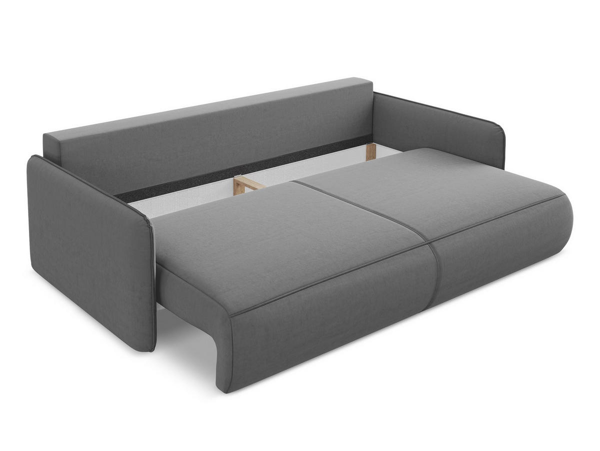 3-SITZER SOFA mit Schlaffunktion Samt Stoff Grau - Schwarz/Grau, Kunststoff/Textil (216/86/105cm) - Makamii