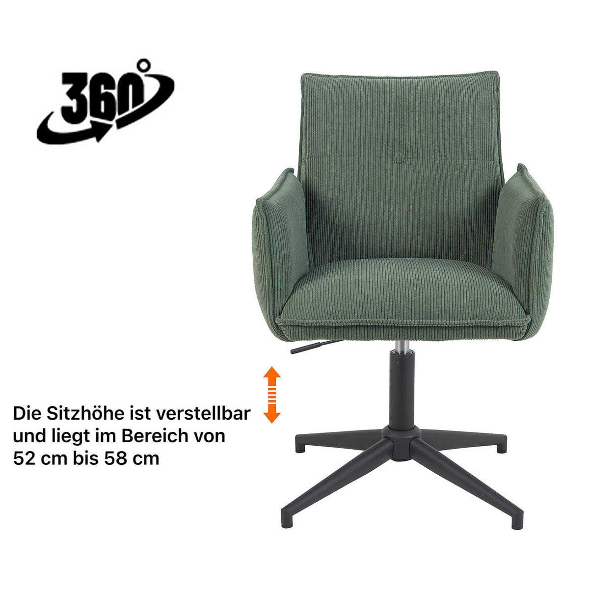BÜROSTUHL Mika-Till - Schwarz/Grün, Textil/Metall (60/85/63cm) - DUBI Möbel