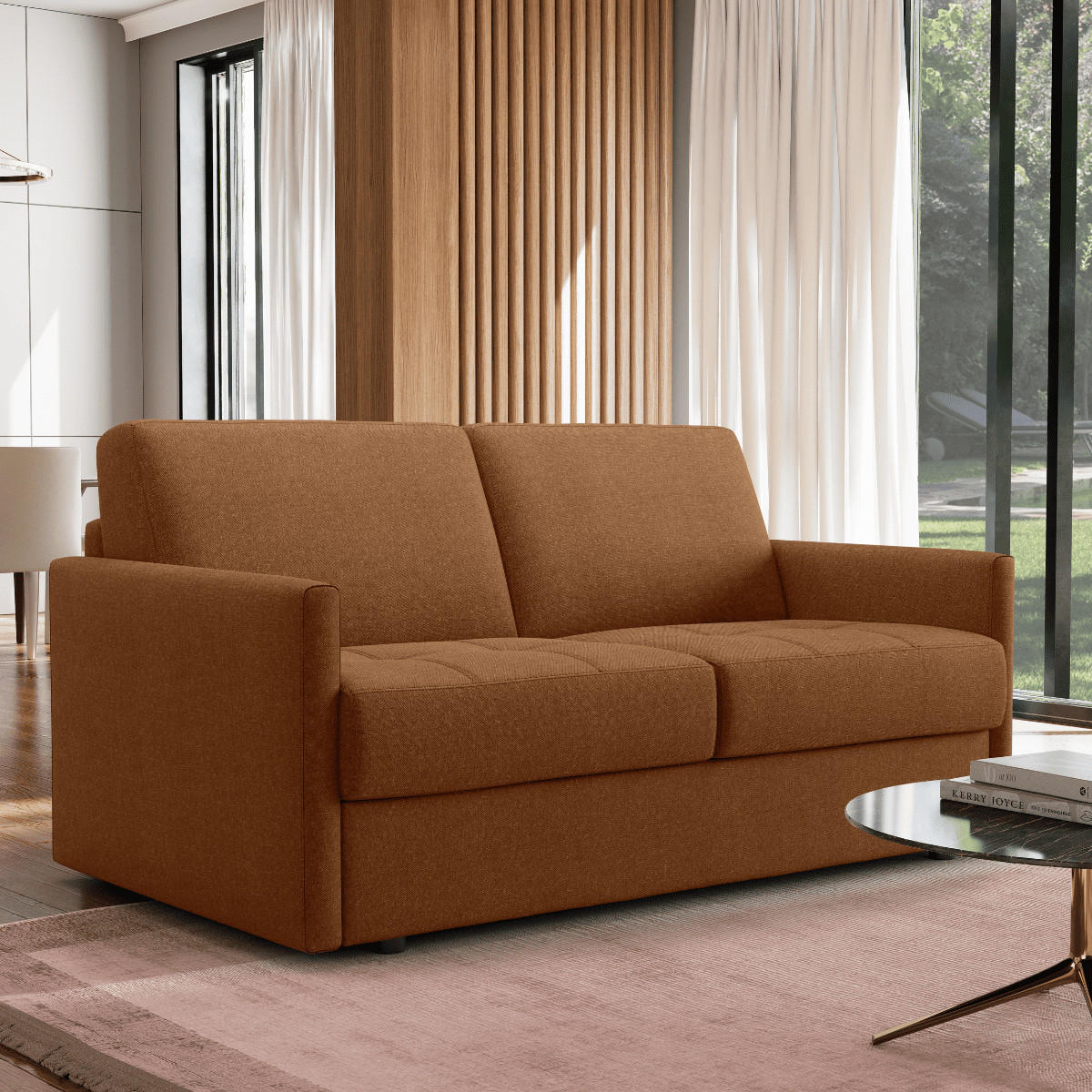 SCHLAFSOFA 3-sitzer mit express-Öffnung in stoff cosenza 87/175/100 cm - Terracotta, Holz (100/87/102cm) - Calicosy
