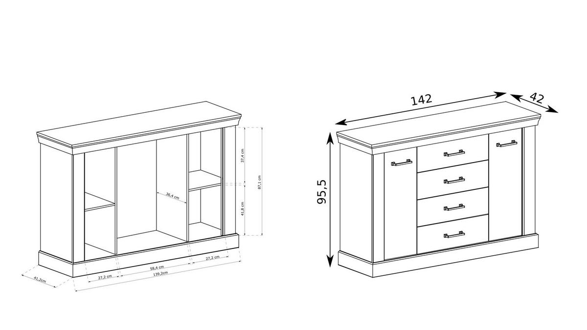 KOMMODE DESIO 142/95,5/42cm mit 4 Schubladen 2 Türen Eichefarben - Eichefarben, Holzwerkstoff (142/95.5/42cm) - MASSENO
