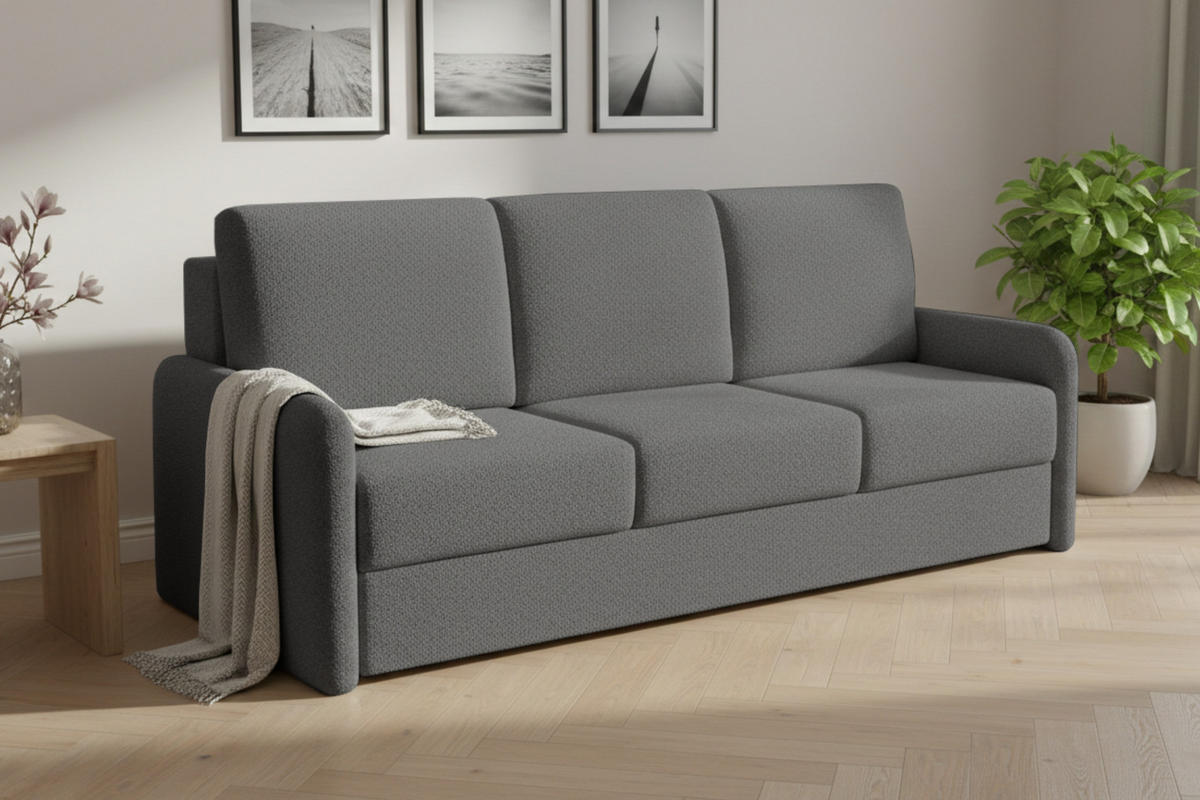 3-SITZER SOFA BIANCO 215 cm breit in Boucle Grau - Grau, Holzwerkstoff/Textil (215/90/92cm) - Deine Möbel 24