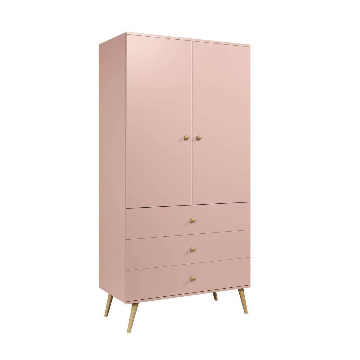 KLEIDERSCHRANK Ikon Rosa, zweitüriger Kleiderschrank mit Schubladen - Rosa, Holzwerkstoff (100/202/52cm) - Bettso