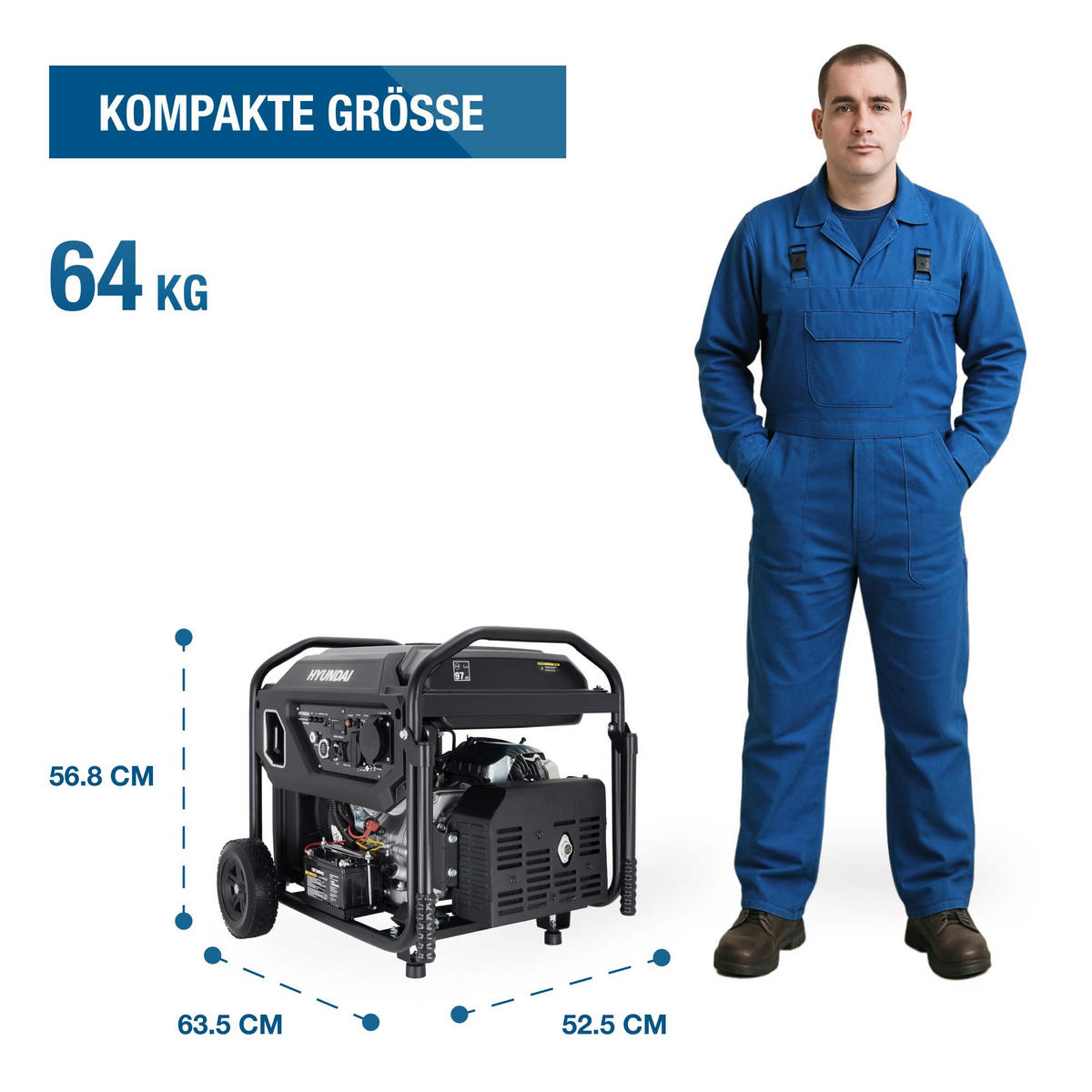 INVERTER-GENERATOR HY8000iE (8.0 kW, E-START, 2 x 230V, ECO-Modus) - Schwarz, Metall (63.5/52.5/56.8cm) - HYUNDAI