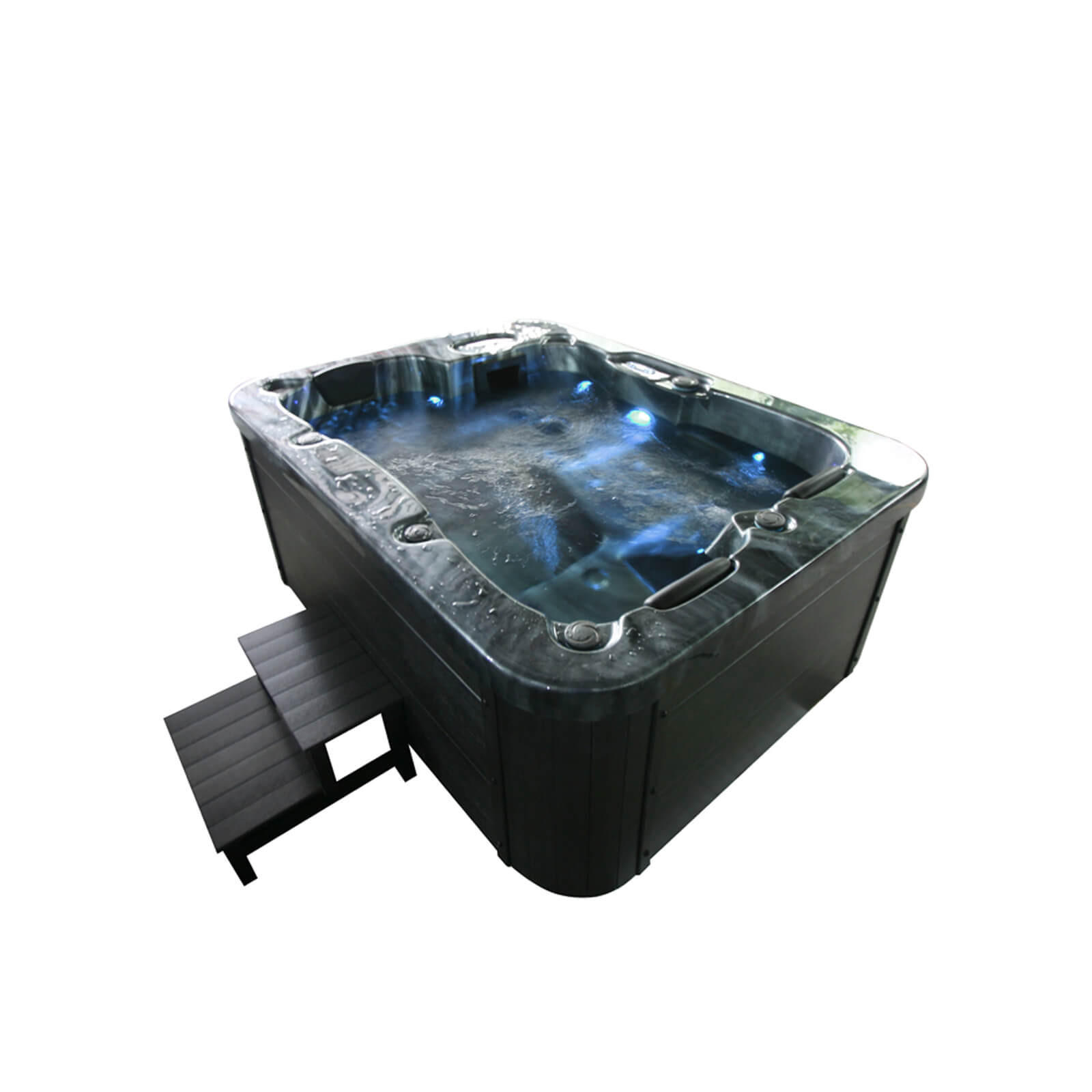 OUTDOOR Whirlpool BLACK MARBLE - Mit Treppe und Thermoabdeckung - Schwarz, Kunststoff (160/80/210cm) - Home Deluxe