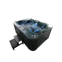 OUTDOOR Whirlpool BLACK MARBLE - Mit Treppe und Thermoabdeckung - Schwarz, Kunststoff (160/80/210cm) - Home Deluxe